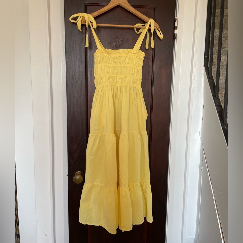 Sunny Yellow Tiered Romantic Cottagecore Fairycore Airy Sundress with Tie Straps